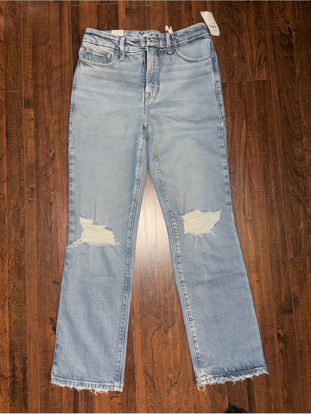 Good American Light Blue Distressed Straight Leg Jeans (NWT)